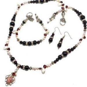 Handmade Jewelry Set by Surdigirl - Jewelry Set - Rhodochrosite, Garnet, Pearl